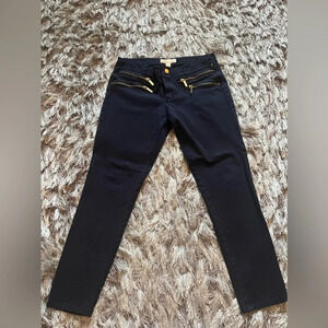 Michael Kors Black Exposed Zipper Ankle Zip Moto Navy Blue Skinny Pants Size 8